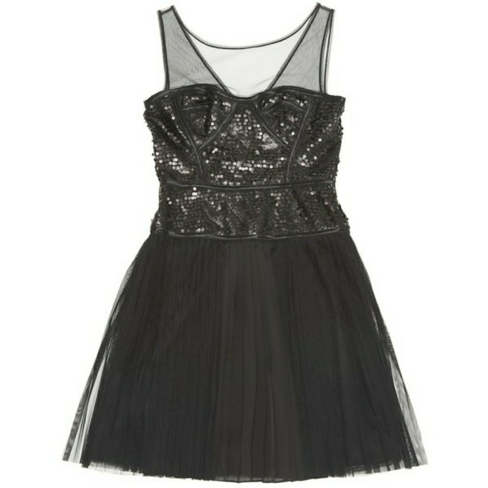 Nyt bcbg black sequin and pleats cocktail dress si